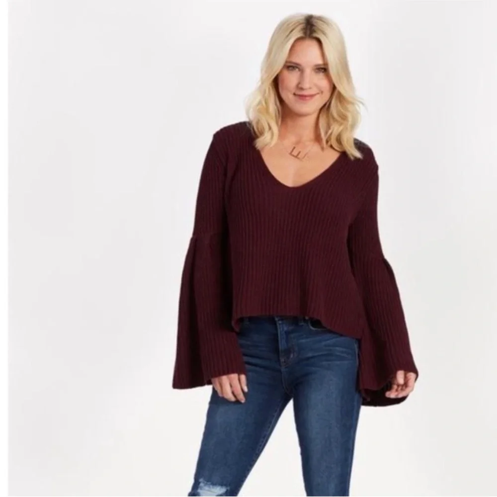 Free People Damsel Cotton Knit Flare Bell Sleeve Sweater Size XS EUC - Picture 3 of 8